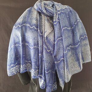 Vintage Blue Silk Scarf, MOSI Silk Shoulder Wrap Shawl